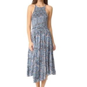 Free People Seasons in the Sun printed Blue Paisley Midi Dress XS whimsy fairy